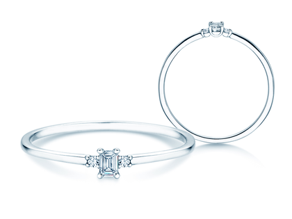 Bague de fiançailles Vivid Petite Emerald Cut en 14K or blanc avec diamants 0,10ct G/VS