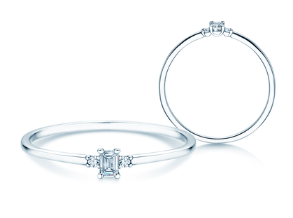 Bague de fiançailles Vivid Petite Emerald Cut en 14K or blanc avec diamants 0,10ct G/VS