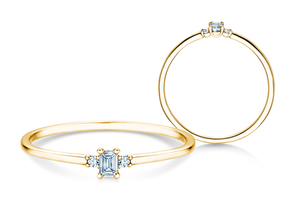 Bague de fiançailles Vivid Petite Emerald Cut en 14K or jaune avec diamants 0,10ct G/VS