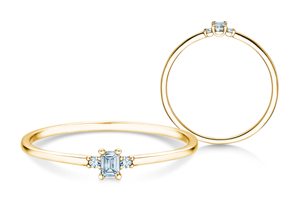 Bague de fiançailles Vivid Petite Emerald Cut en 14K or jaune avec diamants 0,10ct G/VS