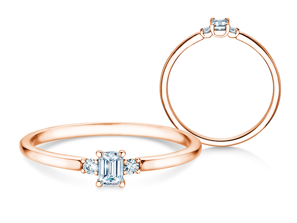 Bague de fiançailles Vivid Petite Emerald Cut en or rose