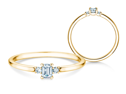 Bague de fiançailles Vivid Petite Emerald Cut en or jaune