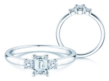 Bague de fiançailles  en 9K or blanc avec diamants 0,40ct G/VS
