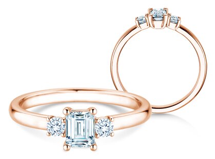 Bague de fiançailles Vivid Petite Emerald Cut en or rose