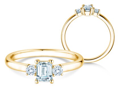 Bague de fiançailles Vivid Petite Emerald Cut en or jaune