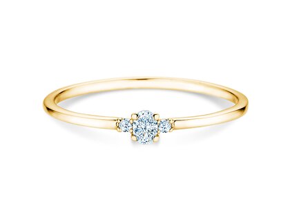 Bague de fiançailles Vivid Petite Oval Cut en 14K or jaune avec diamants 0,10ct G/SI