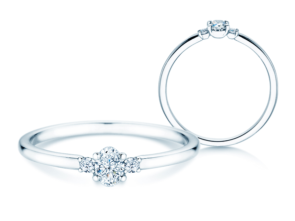 Bague de fiançailles Vivid Petite Oval Cut en 14K or blanc avec diamants 0,20ct G/SI