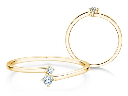 Bague de fiançailles You & Me Classic en 14K or jaune avec diamants 0,065ct G/SI