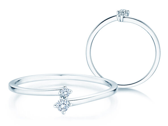 Bague de fiançailles You & Me Classic en 14K or blanc avec diamants 0,065ct G/SI