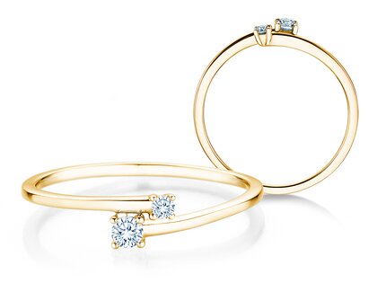 Bague de fiançailles You & Me Modern en 14K or jaune avec diamants 0,11ct G/SI