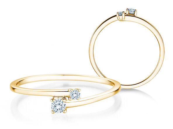 Bague de fiançailles You & Me Modern en 14K or jaune avec diamants 0,11ct G/SI