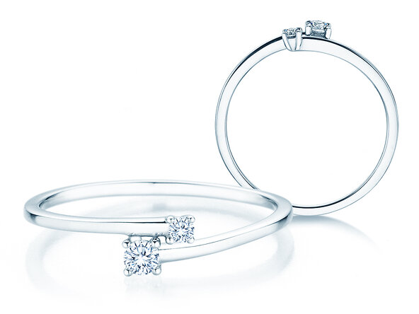 Bague de fiançailles You & Me Modern en 14K or blanc avec diamants 0,11ct G/SI