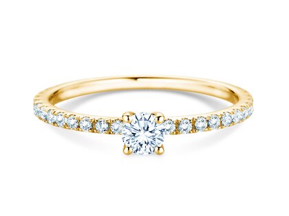 Bague de fiançailles Classic 4 Pavé en 9K or jaune avec diamants de laboratoire 0,56ct E/VS