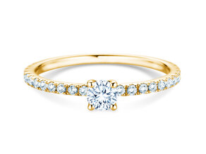 Bague de fiançailles Classic 4 Pavé en 9K or jaune avec diamants de laboratoire 0,56ct E/VS