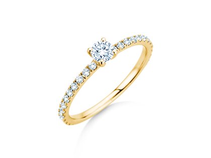 Bague de fiançailles Classic 4 Pavé en 9K or jaune avec diamants de laboratoire 0,56ct E/VS