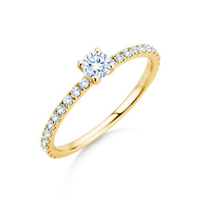 Bague de fiançailles Classic 4 Pavé en 9K or jaune avec diamants de laboratoire 0,56ct E/VS