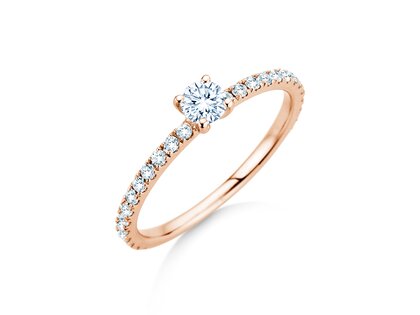 Bague de fiançailles Classic 4 Pavé en 14K or rose avec diamants de laboratoire 0,56ct E/VS