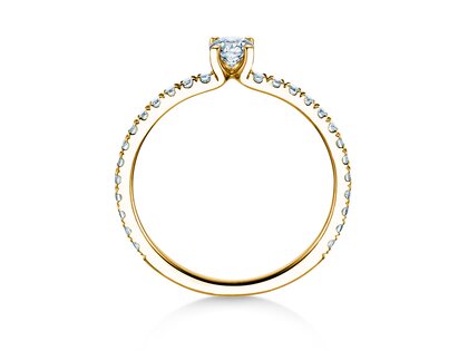 Bague de fiançailles Classic 4 Pavé en 9K or jaune avec diamants de laboratoire 0,56ct E/VS