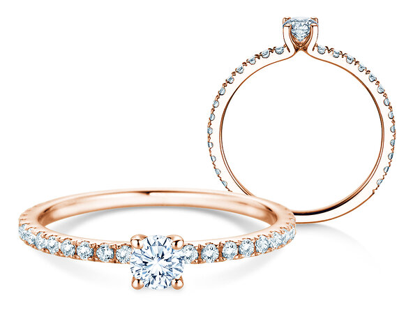 Bague de fiançailles Classic 4 Pavé en 14K or rose avec diamants de laboratoire 0,56ct E/VS