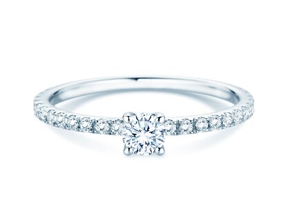 Bague de fiançailles Classic 4 Pavé en 14K or blanc avec diamants de laboratoire 0,56ct E/VS