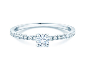 Bague de fiançailles Classic 4 Pavé en 14K or blanc avec diamants de laboratoire 0,56ct E/VS