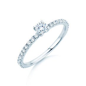 Bague de fiançailles Classic 4 Pavé en 14K or blanc avec diamants de laboratoire 0,56ct E/VS