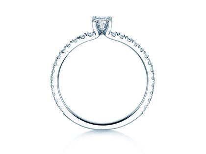 Bague de fiançailles Classic 4 Pavé en 14K or blanc avec diamants de laboratoire 0,56ct E/VS