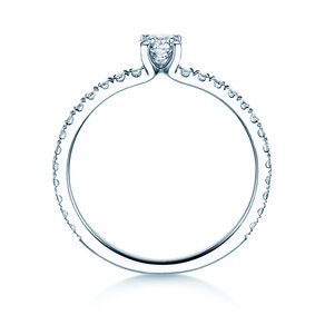Bague de fiançailles Classic 4 Pavé en 14K or blanc avec diamants de laboratoire 0,56ct E/VS
