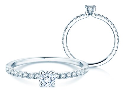 Bague de fiançailles Classic 4 Pavé en 14K or blanc avec diamants de laboratoire 0,56ct E/VS