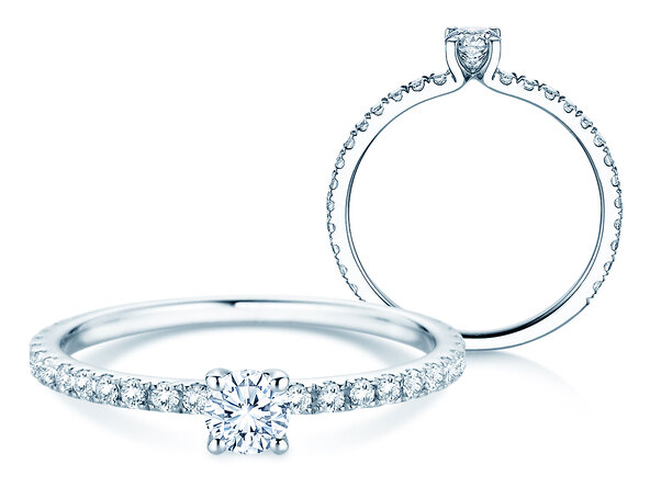 Bague de fiançailles Classic 4 Pavé en 14K or blanc avec diamants de laboratoire 0,56ct E/VS