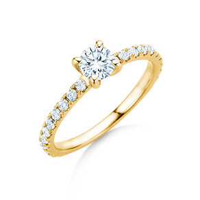 Bague de fiançailles Classic 4 Pavé en 14K or jaune avec diamants de laboratoire 0,87ct E/VS