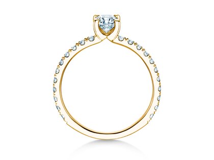 Bague de fiançailles Classic 4 Pavé en 14K or jaune avec diamants de laboratoire 0,87ct E/VS