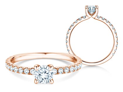 Bague de fiançailles Classic 4 Pavé en 14K or rose avec diamants de laboratoire 0,87ct E/VS