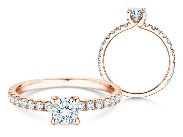 Bague de fiançailles Classic 4 Pavé en 14K or rose avec diamants de laboratoire 0,87ct E/VS