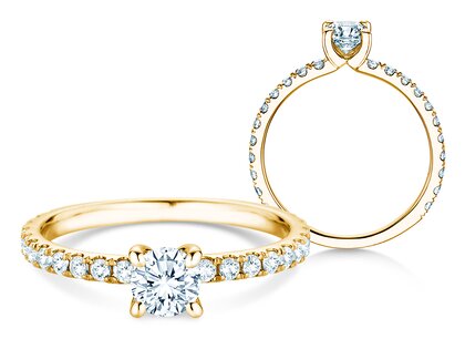 Bague de fiançailles Classic 4 Pavé en 14K or jaune avec diamants de laboratoire 0,87ct E/VS