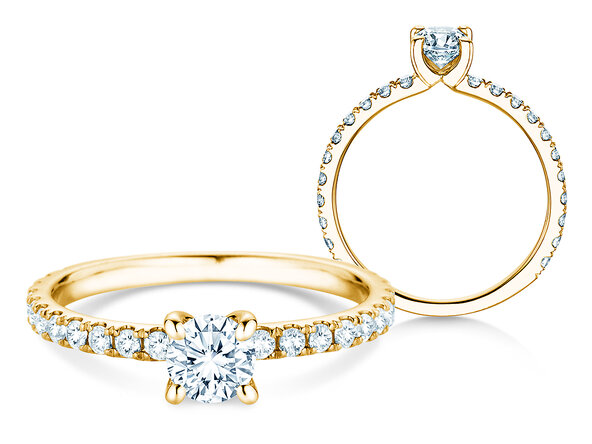 Bague de fiançailles Classic 4 Pavé en 14K or jaune avec diamants de laboratoire 0,87ct E/VS