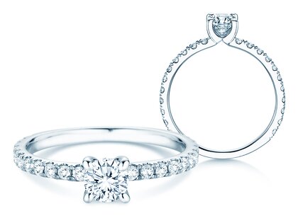 Bague de fiançailles Classic 4 Pavé en 14K or blanc avec diamants de laboratoire 0,87ct E/VS