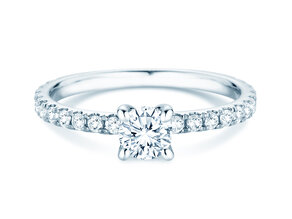 Bague de fiançailles Classic 4 Pavé en 14K or blanc avec diamants de laboratoire 0,87ct E/VS