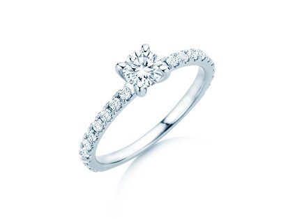 Bague de fiançailles Classic 4 Pavé en 14K or blanc avec diamants de laboratoire 0,87ct E/VS