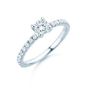 Bague de fiançailles Classic 4 Pavé en 14K or blanc avec diamants de laboratoire 0,87ct E/VS