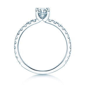 Bague de fiançailles Classic 4 Pavé en 14K or blanc avec diamants de laboratoire 0,87ct E/VS