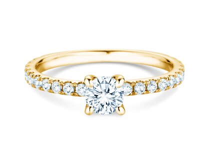 Bague de fiançailles Classic 4 Pavé en 14K or jaune avec diamants de laboratoire 0,87ct E/VS