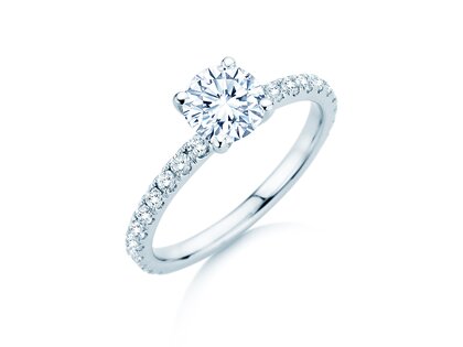 Bague de fiançailles Classic 4 Pavé en 18K or blanc avec diamants de laboratoire 1,44ct E/VS