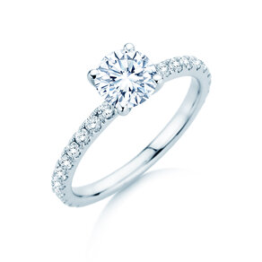 Bague de fiançailles Classic 4 Pavé en 18K or blanc avec diamants de laboratoire 1,44ct E/VS