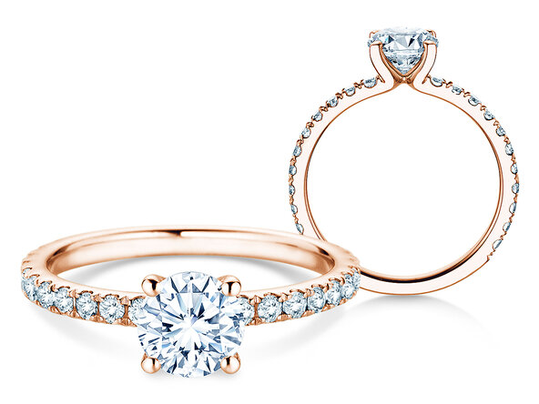 Bague de fiançailles Classic 4 Pavé en 18K or rose avec diamants de laboratoire 1,44ct E/VS