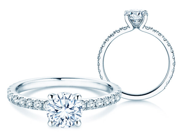 Bague de fiançailles Classic 4 Pavé en 18K or blanc avec diamants de laboratoire 1,44ct E/VS