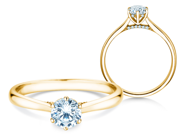 Bague de fiançailles Classic 6 Hidden Halo en 14K or jaune avec diamants 0,55ct G/SI