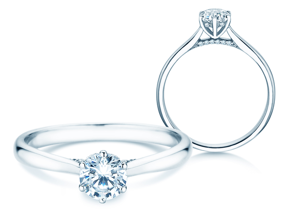 Bague de fiançailles Classic 6 Hidden Halo en 14K or blanc avec diamants 0,55ct G/SI