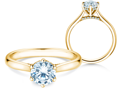 Bague de fiançailles Classic 6 Hidden Halo en 14K or jaune avec diamants 1,08ct G/SI
