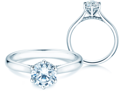 Bague de fiançailles Classic 6 Hidden Halo en 14K or blanc avec diamants 1,08ct G/SI